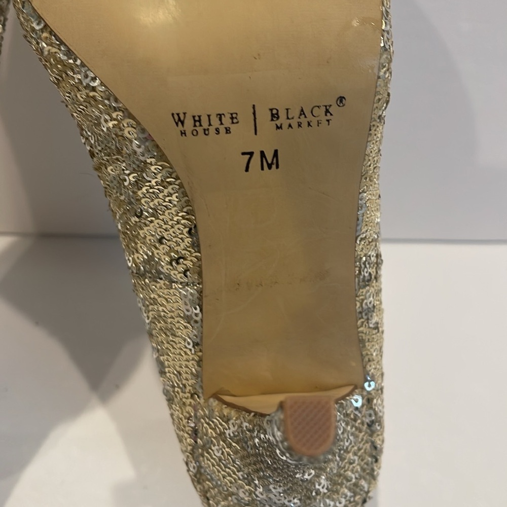 White House Black Market Gold Heels with Crystal Embellishments - Picture 3 of 8